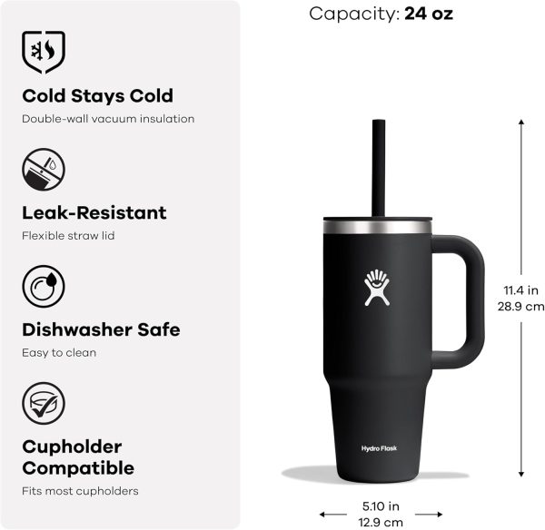Hydro Flask 24 Oz Travel Tumbler with Handle, Lid and Straw - Insulated Stainless Steel in 24 Oz Surf Blue - Image 2