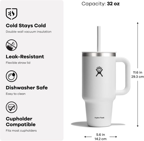 Hydro Flask 24 Oz Travel Tumbler with Handle, Lid and Straw - Insulated Stainless Steel in 24 Oz Surf Blue - Image 12