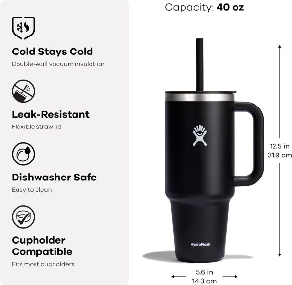 Hydro Flask 24 Oz Travel Tumbler with Handle, Lid and Straw - Insulated Stainless Steel in 24 Oz Surf Blue - Image 24