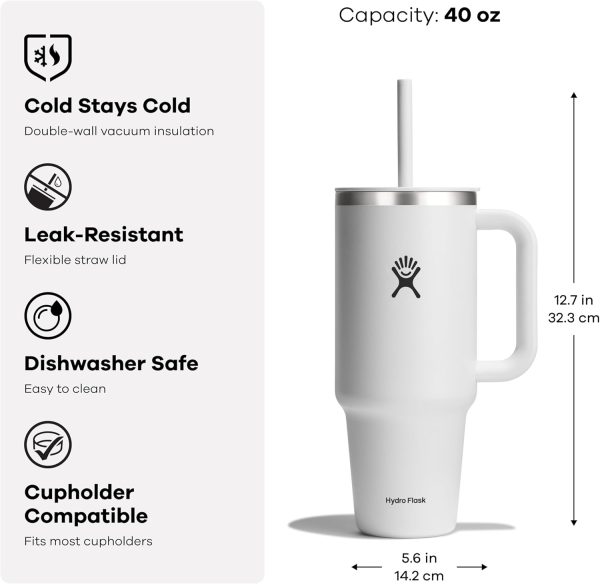 Hydro Flask 24 Oz Travel Tumbler with Handle, Lid and Straw - Insulated Stainless Steel in 24 Oz Surf Blue - Image 27
