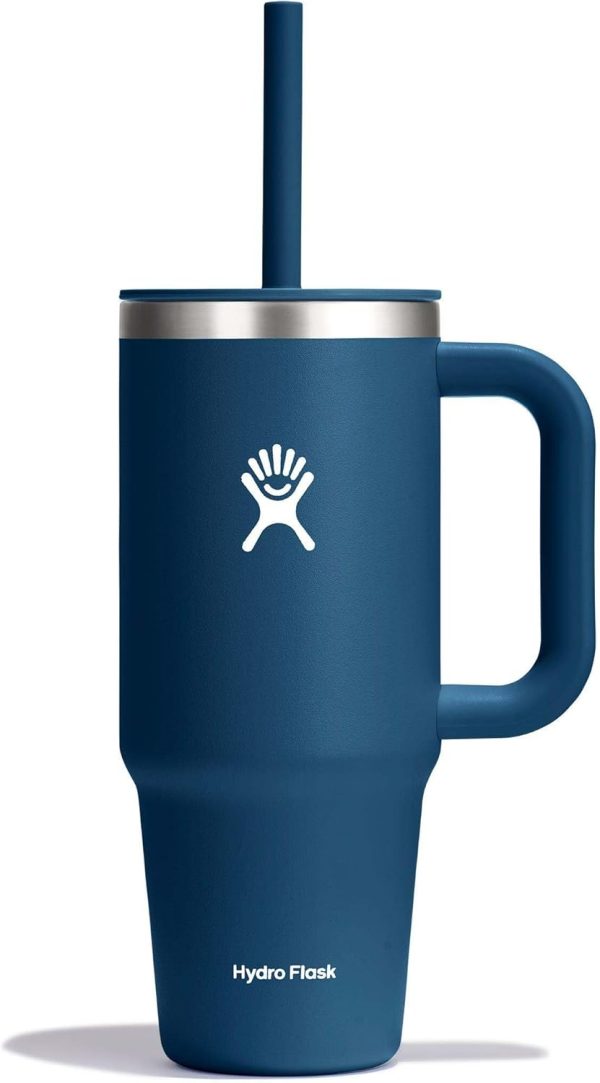 Hydro Flask 24 Oz Travel Tumbler with Handle, Lid and Straw - Insulated Stainless Steel in 24 Oz Surf Blue - Image 60