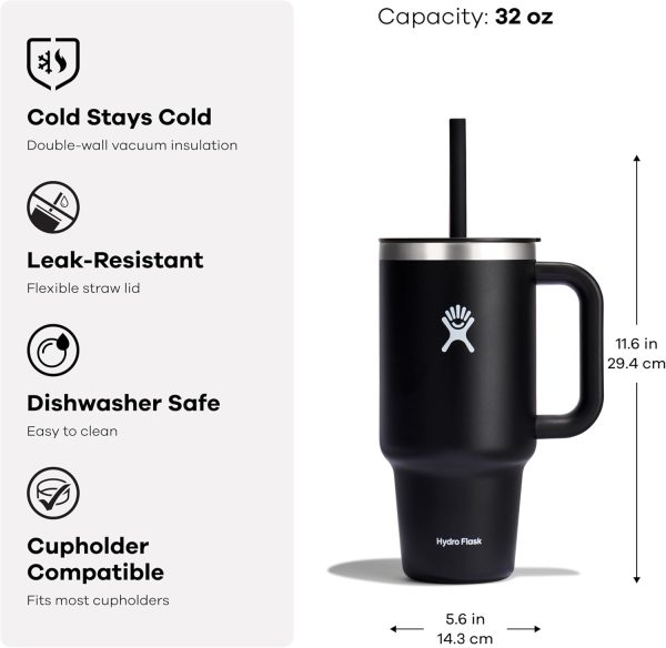 Hydro Flask 24 Oz Travel Tumbler with Handle, Lid and Straw - Insulated Stainless Steel in 24 Oz Surf Blue - Image 80