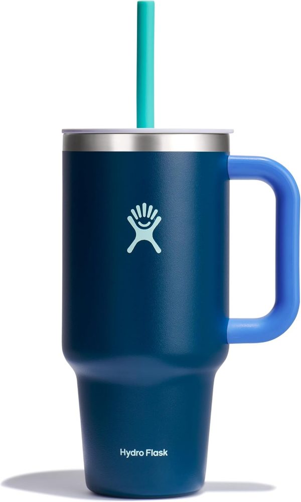 Hydro Flask 24 Oz Travel Tumbler with Handle, Lid and Straw - Insulated Stainless Steel in 24 Oz Surf Blue - Image 170