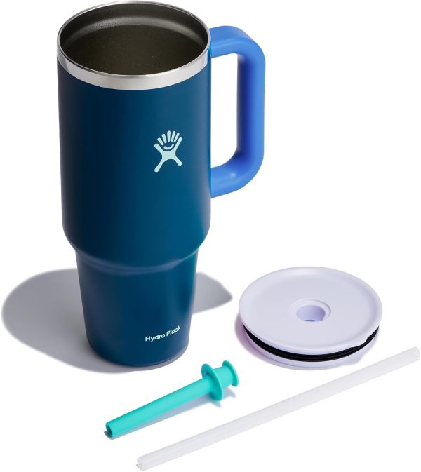 Hydro Flask 24 Oz Travel Tumbler with Handle, Lid and Straw - Insulated Stainless Steel in 24 Oz Surf Blue - Image 243