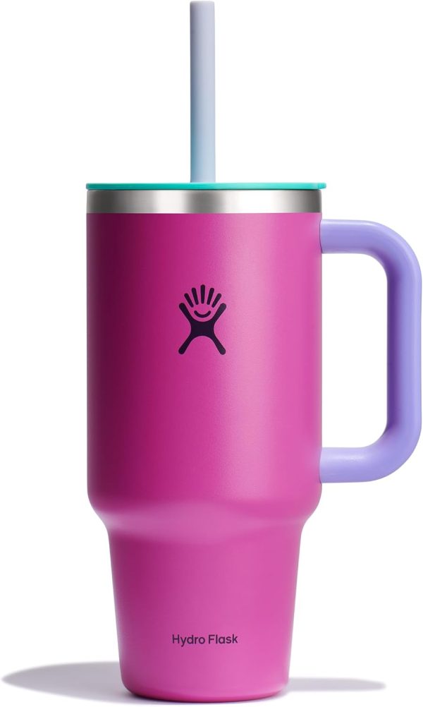 Hydro Flask 24 Oz Travel Tumbler with Handle, Lid and Straw - Insulated Stainless Steel in 24 Oz Surf Blue - Image 248