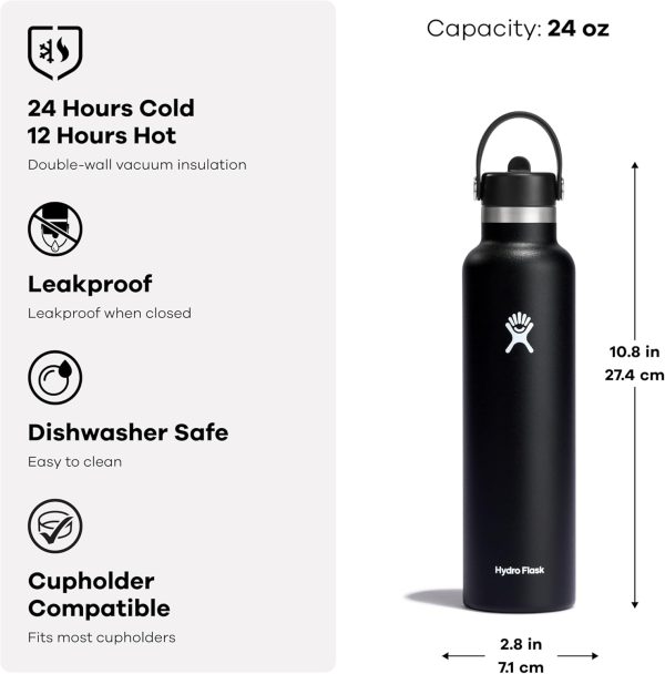Hydro Flask 24 Oz Stainless Steel Standard Mouth Water Bottle with Flex Straw Cap and Double-Wall Vacuum Insulation - Image 3