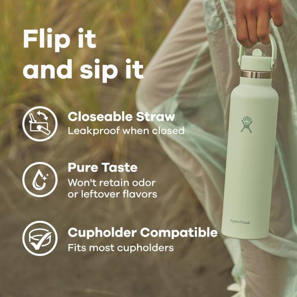Hydro Flask 24 Oz Stainless Steel Standard Mouth Water Bottle with Flex Straw Cap and Double-Wall Vacuum Insulation - Image 31